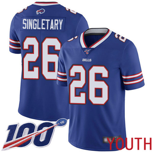 Youth Buffalo Bills #26 Devin Singletary Royal Blue Team Color Vapor Untouchable Limited Player 100th Season NFL Jersey->youth nfl jersey->Youth Jersey